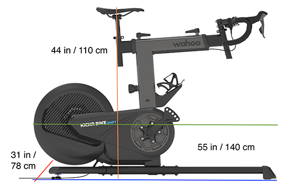 How much space does a KICKR BIKE SHIFT occupy when fully extended